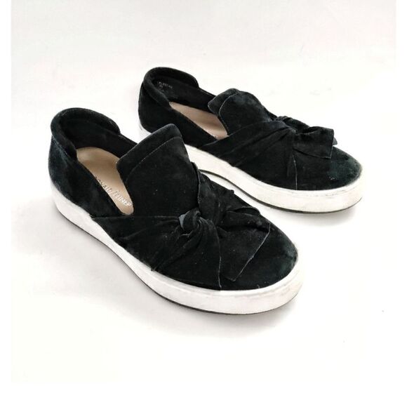 DONALD J. PLINER CELET RUCHING BLACK SUEDE SNEAKERS SHOES WOMENS SZ 7.5 - Picture 1 of 11